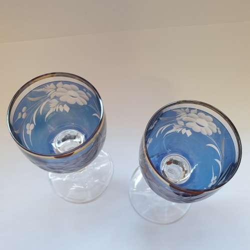 Small Glass Goblets with Beautiful Gold rim and Blue stained pattern