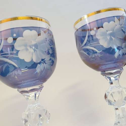 Small Glass Goblets with Beautiful Gold rim and Blue stained pattern