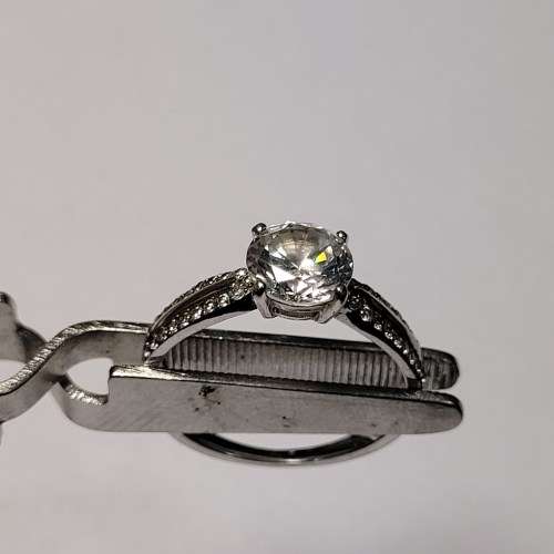 Delicate 925 Sterling Silver Ring with Large Cubic Zirconia Centre Stone