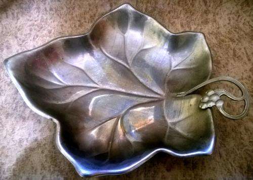 Stunning Vintage grape leafe shape heavy silver plated serving dish