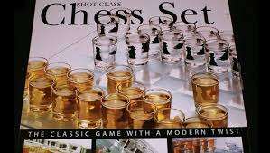 SOLID GLASS COMPLETE CHESS DRINKING GAME STILL IN ORIGINAL BOX NEVER USED