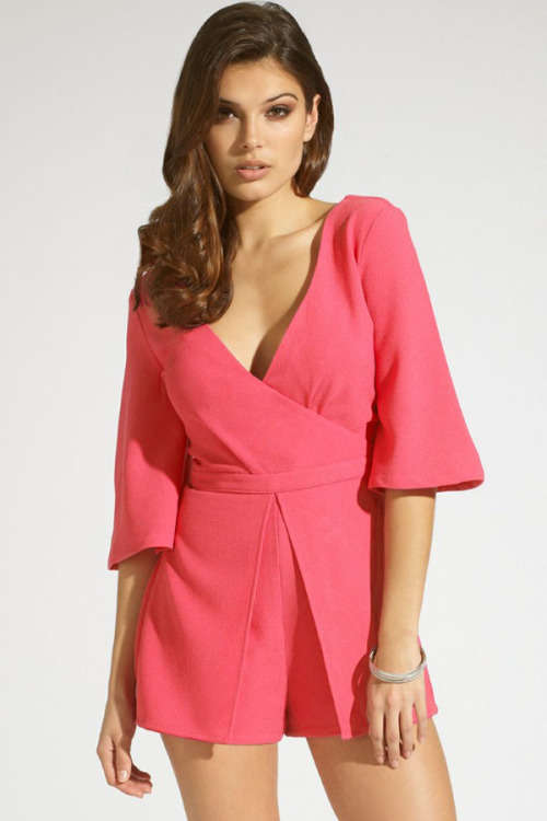 REDUCED!! Neon Rose Wrap Skort Playsuit
