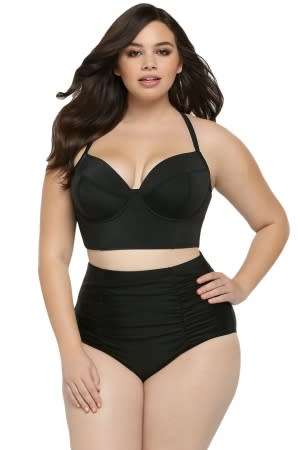Seamed Bikini Top Ruched High Waist Bottom Plus Swimwear