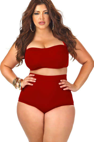 Red Halter Bandeau High Waist Plus Size Swimwear