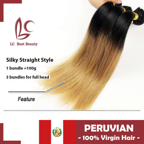 Ombre Hair, Peruvian Virgin Hair T1b/27#  300g