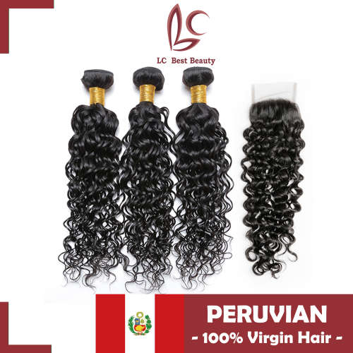 Weave with a Closure, 300g Peruvian Curly Hair with a Closure
