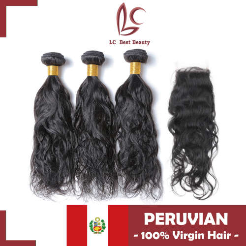 Weave with a Closure, 300g Peruvian Natural Wave Hair with a Closure