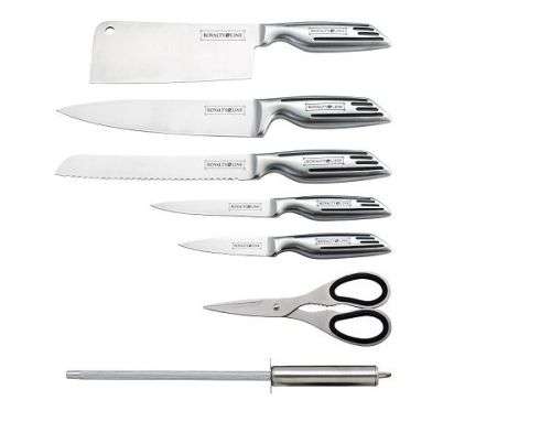 Royalty Line 7-Piece - Silver Knife Set With Rotating Stand
