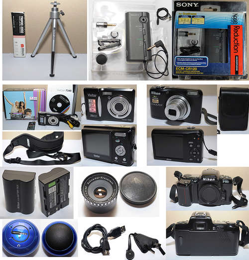 Photography Bundle - Cameras, Straps, Tripod, Lens, Cables, Speaker, Mic.