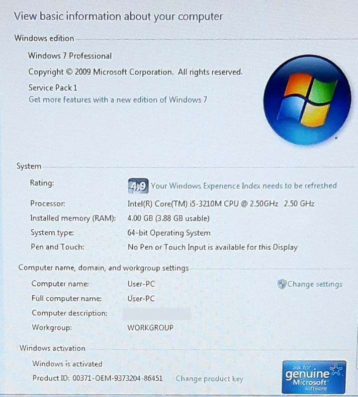 HP 6570b Core i5 3rd Gen 2.5GHz 4GB RAM 500GB HDD - Win 7 Pro