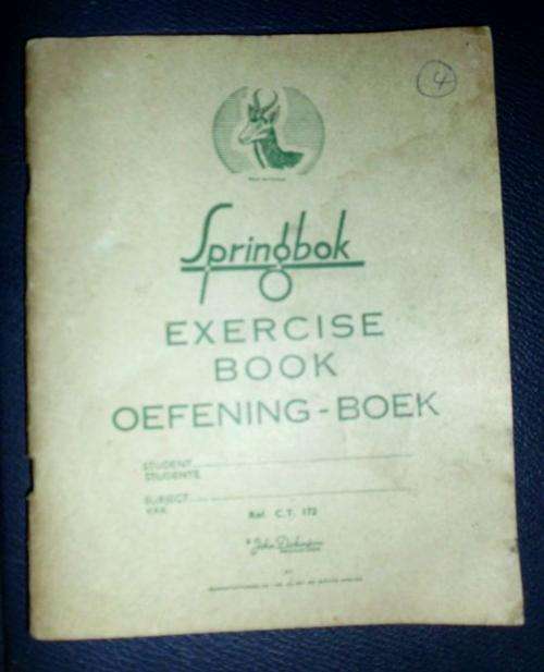 OLD SPRINGBOK A5 EXERCISE BOOK WITH STAMPS