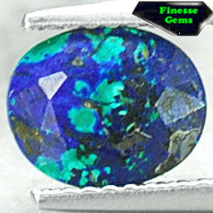 RARE NATURAL OVAL BLACK PATCH AZURE BLUE GREEN AZURITE MALACHITE 1.6 CT.