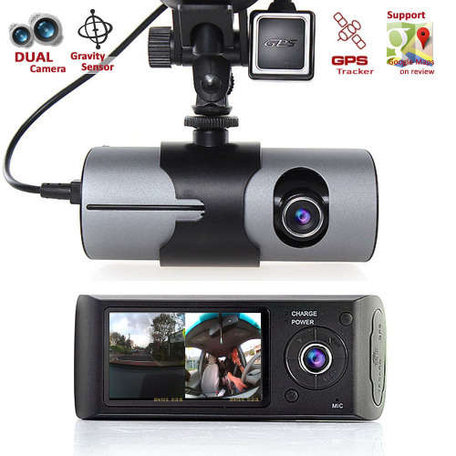 Dash-Cam Dual Camera Front+InCab Driving Recorder Car DVR GPS Logger G-Sensor