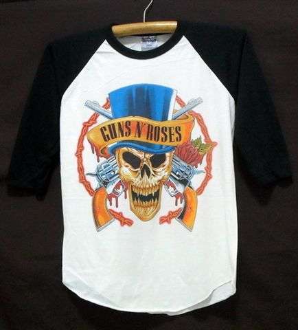 GUNS N ROSES Mens Raglan BASEBALL TEE Small METAL