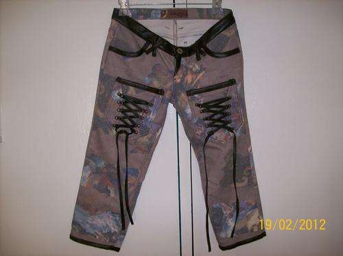 Pu-leather trim Printed  jean capri pants BEPLOY   W 29