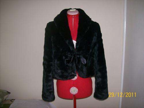 Faux Fur black coat jacket Attitude size M-L in front emblemished ribbon tied Color Black