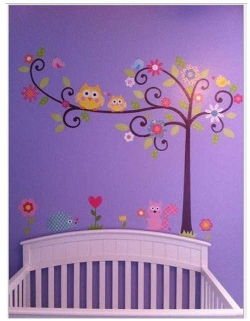 Large Birdy Scroll Tree Vinyl Wall art sticker tattoo for kids babies room or nursery.
