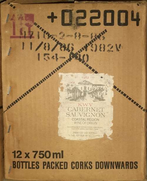 Two boxes (24 bottles) collectable wines: KWV Cabernet Sauvignon 1982 and KWV Roodeberg 1981