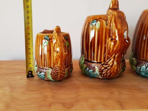 Rare Vintage Set of Honey Glaze Ceramic Squirrel Jugs c.1950`s