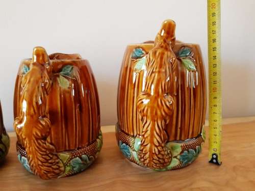 Rare Vintage Set of Honey Glaze Ceramic Squirrel Jugs c.1950`s