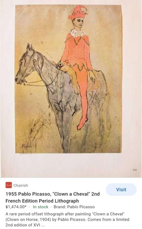 Bargain! Pablo Picasso (1881 - 1973) `Arlequin et cheval` NYGS Lithograph Print