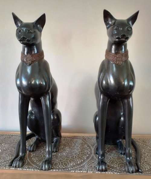 Stunning Pair of Bronze Cat Statues (c.1930) by Artist A. Tiot