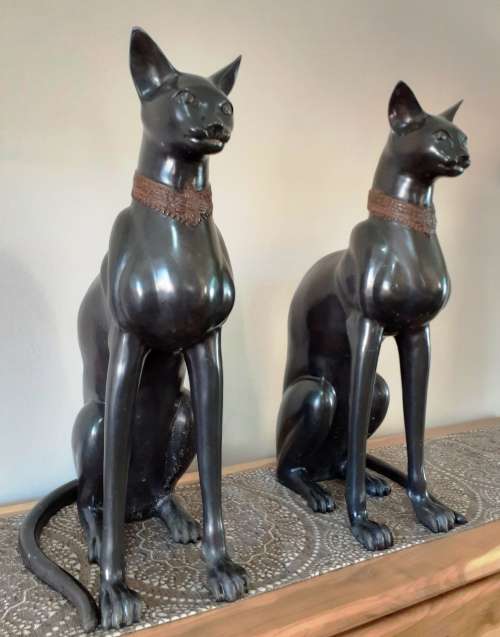 Stunning Pair of Bronze Cat Statues (c.1930) by Artist A. Tiot