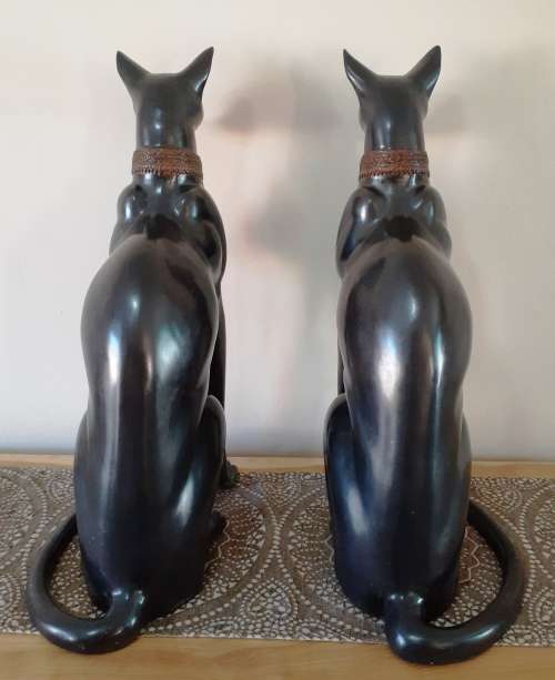 Stunning Pair of Bronze Cat Statues (c.1930) by Artist A. Tiot
