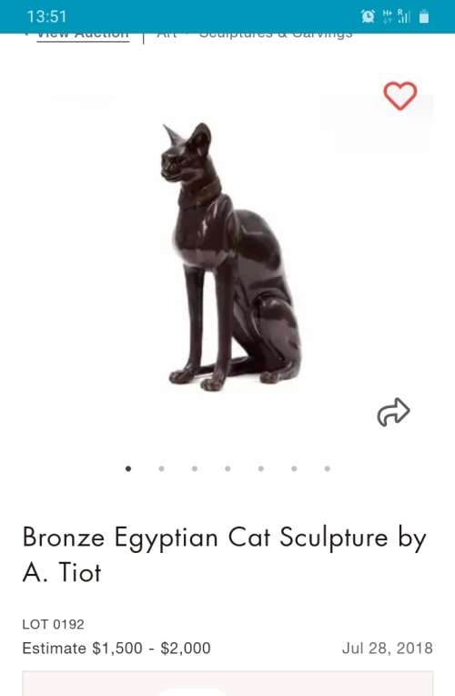 Stunning Pair of Bronze Cat Statues (c.1930) by Artist A. Tiot