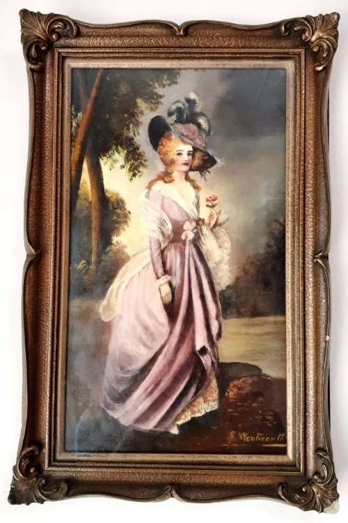 Antique Framed Oil Painting of Victorian Lady by E. Wentworth (c.1890)