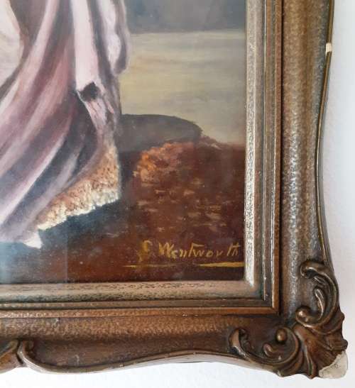 Antique Framed Oil Painting of Victorian Lady by E. Wentworth (c.1890)