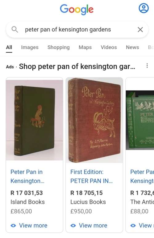 Rare Antique Book - Peter Pan in Kensington Gardens  - Printed 1909