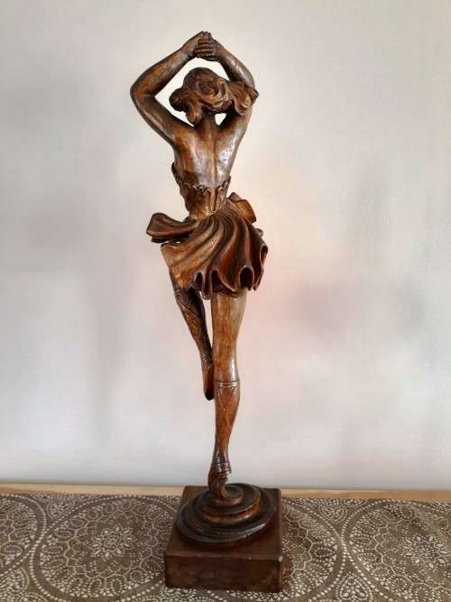 Rare Antique Ballerina Wooden Sculpture c.1920