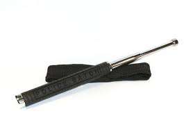 EXTENDABLE "POLICE" BRAND TEMPERED STEEL BATON WITH POUCH.