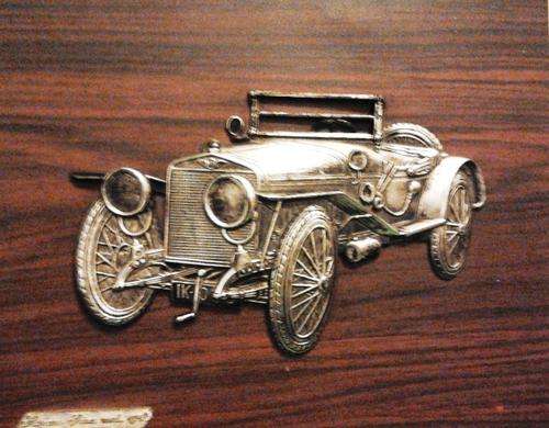 Very rare and original. Set of 3 vintage car moulds(Plastic) , mounted on Black Walnut wood.