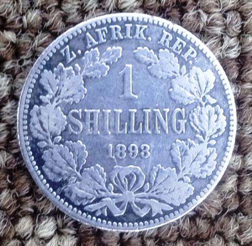 VERY RARE , LOW MINTAGE , KEYDATE . ZAR 1893. 1 SHILLING.