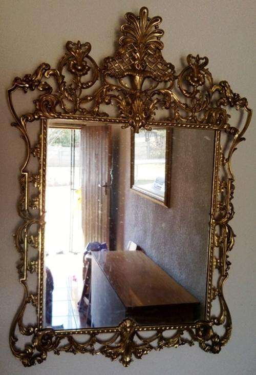 Vintage Solid Heavy Brass Frame mirror & Solid wood Halfmoon Table for your entrance.