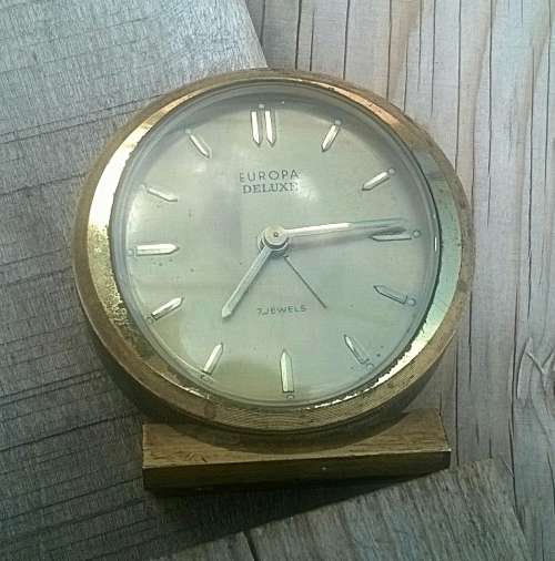Rare & Original EUROPA DELUXE 7 JEWELS Alarm clock. Mostly Solid Brass. NOT WORKING !