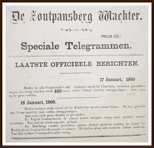 Rare & Original Framed Boer War Special Telegram from De Zoutpansberg Waghter 1900