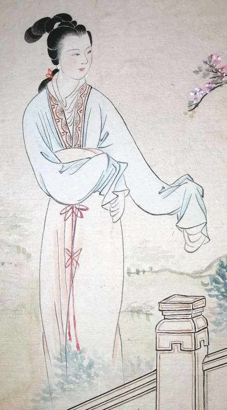 Oriental Watercolor on Silk on Board with Bamboo frame. 48cm x 40cm.