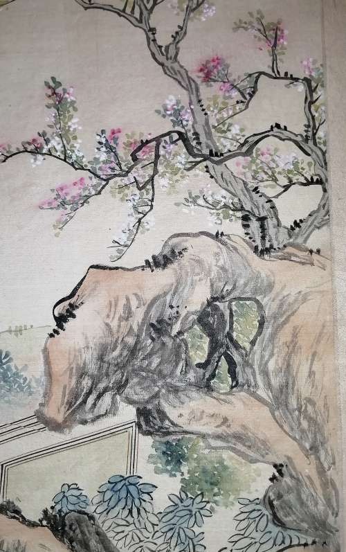 Oriental Watercolor on Silk on Board with Bamboo frame. 48cm x 40cm.
