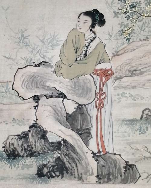 Oriental Watercolor on Silk on Board with Bamboo frame. 48cm x 40cm.