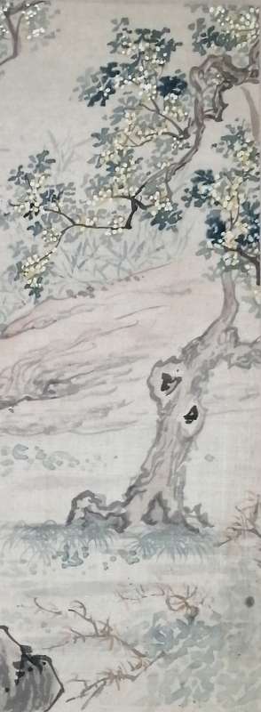 Oriental Watercolor on Silk on Board with Bamboo frame. 48cm x 40cm.