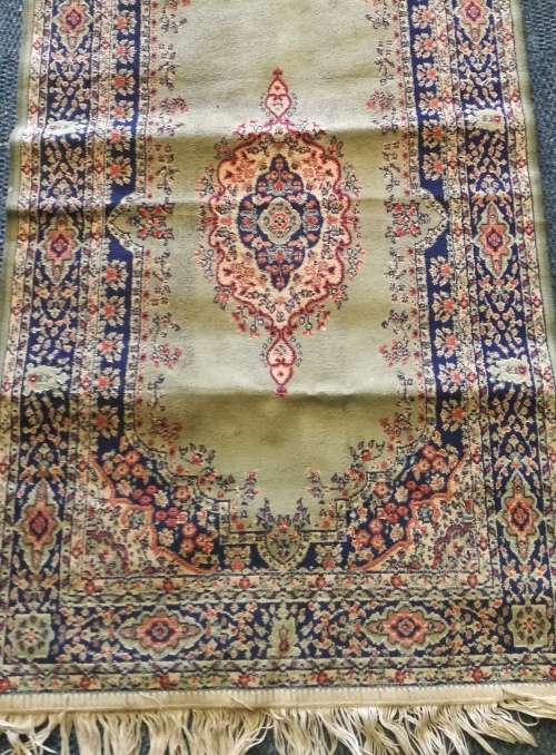 Thin Persian Carpet Runner. Main Colour is Green. 2.25m x 66cm