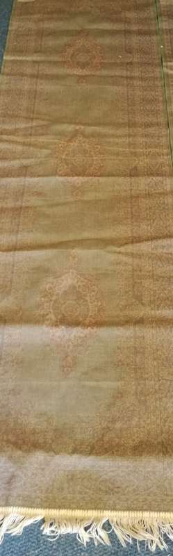 Thin Persian Carpet Runner. Main Colour is Green. 2.25m x 66cm