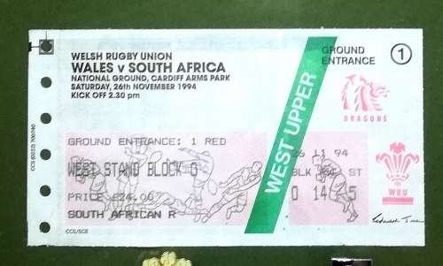 Framed behind glass Rugby Memorabilia 1994 South Africa rugby union tour of Britain and Ireland