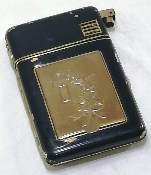 VINTAGE ART DECO NEW LIGHT ENAMEL CIGARETTE CASE LIGHTER W/MIRROR. MADE IN JAPAN