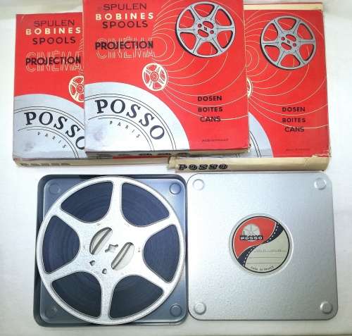 3 x Vintage Posso, France 8mm Film Reels with Film on