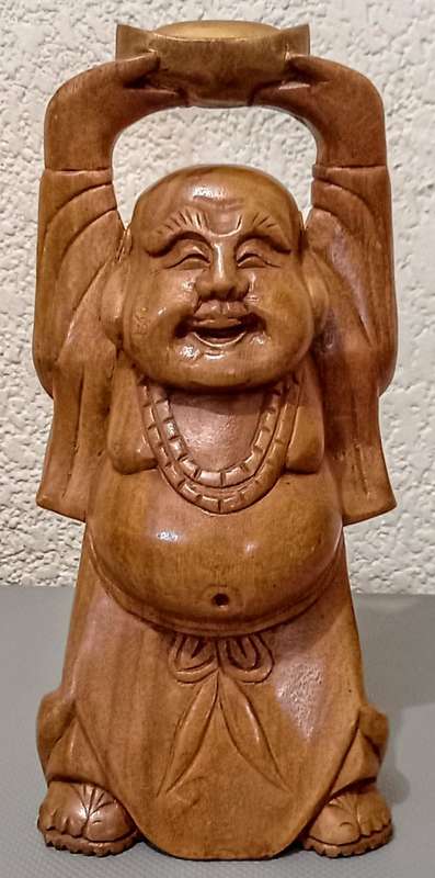 Beautiful Handcarved Oak Wood Buddha Statue. 32cm Tall