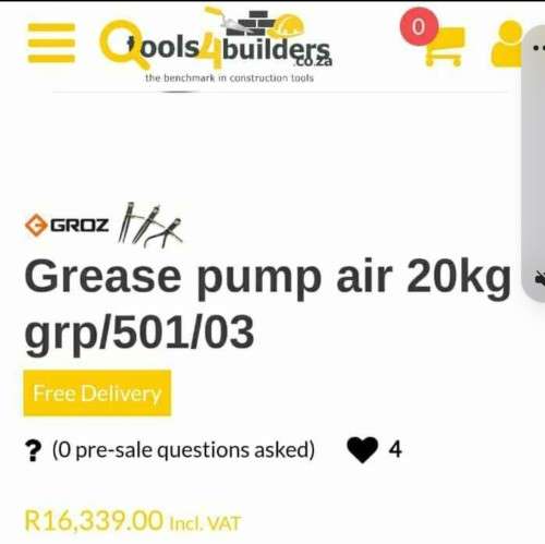 GROZ GREASE PUMP AIR  Operated 20KG. Model GRP/501/03.